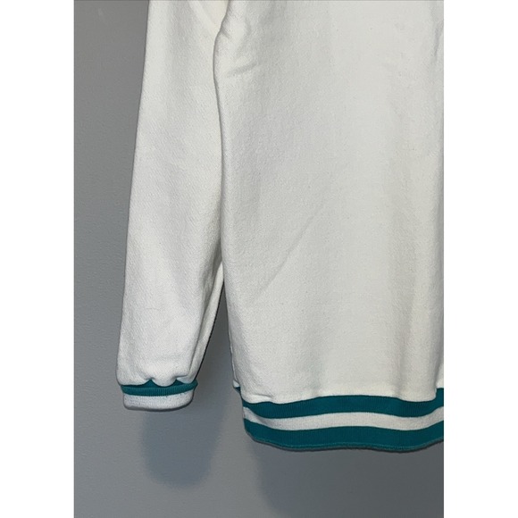 Vintage 90s LA LOVING Textured Knit Crewneck Sweatshirt Men's L‎ White Teal USA - Picture 7 of 15
